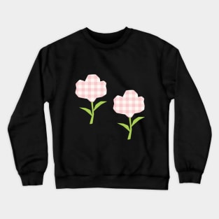 Pink Gingham Flower Design Crewneck Sweatshirt